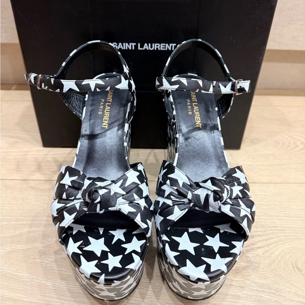 Saint Laurent Black and White Star Heels wedges